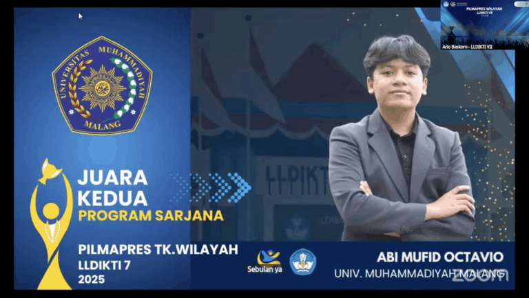 Abi Mufid Octavio Raih Juara 2 Pilmapres LLDIKTI Wilayah VII, Lolos ke Tingkat Nasional